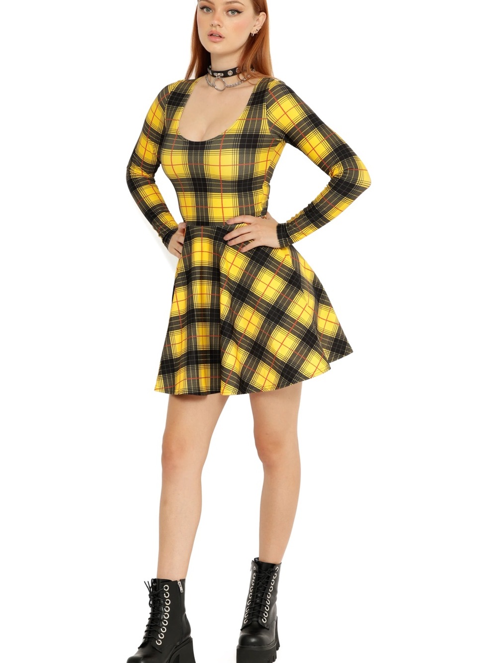 BlackMilk Yellow and Black Plaid Dress - Picture 4 of 4